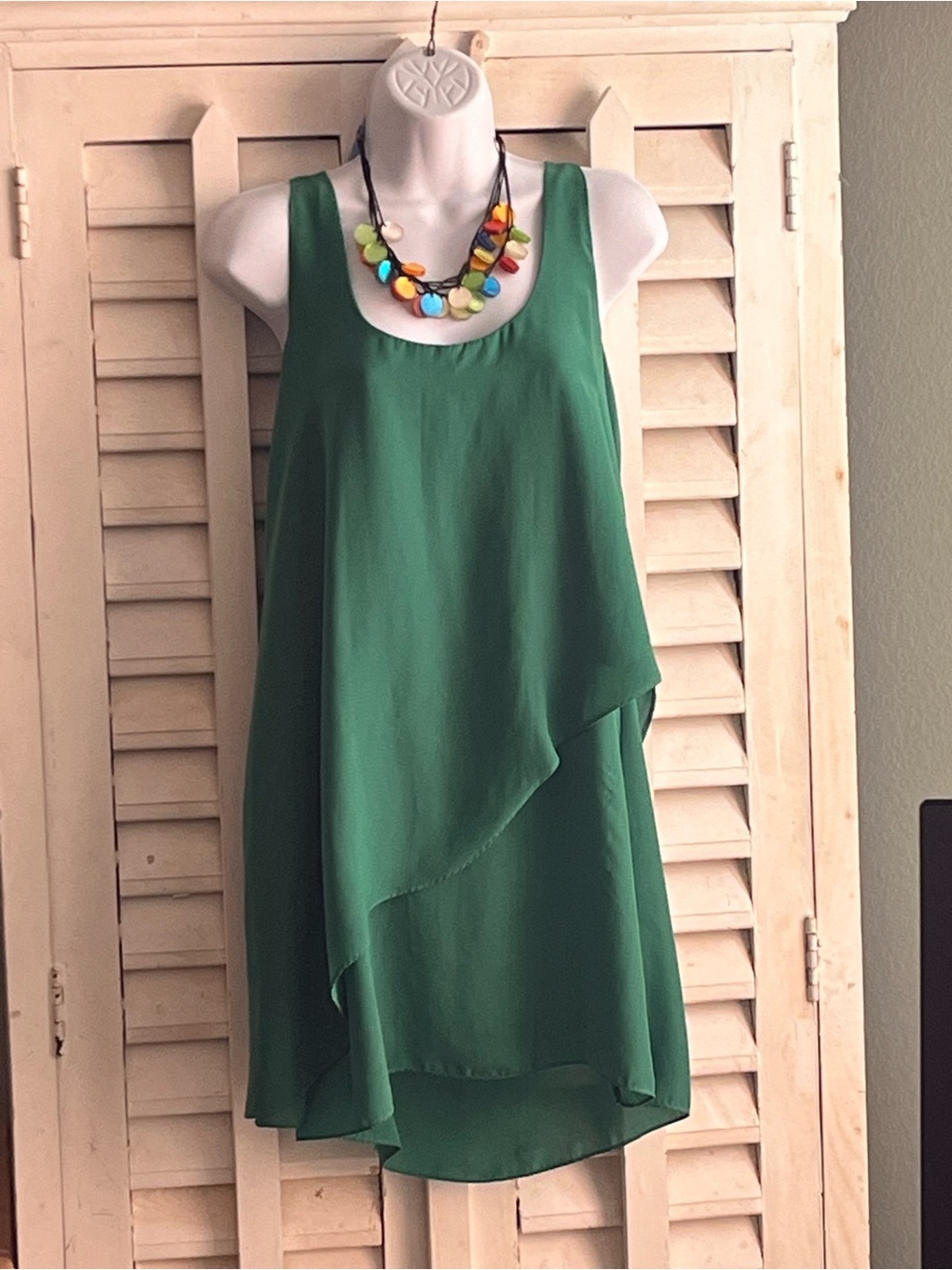 Green Asymmetrical Layered Chiffon Tank Dress - Size Medium